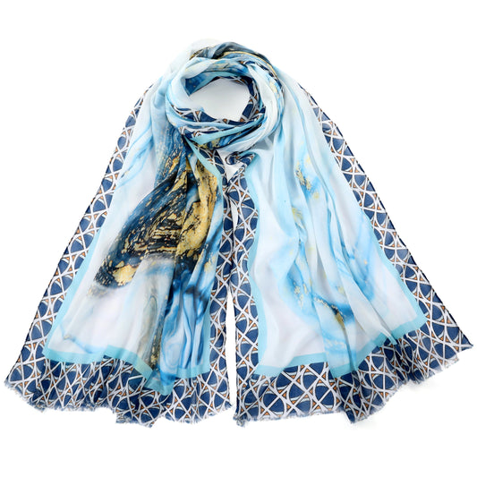 Blue Marble Design Silk Blend Scarf