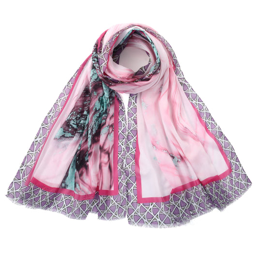 Purple Marble Design Silk Blend Scarf