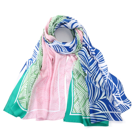 Mixed Pattern Silk Blend Scarf - Green