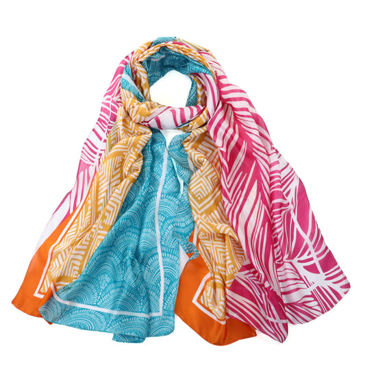 Mixed Pattern Silk Blend Scarf - Yellow