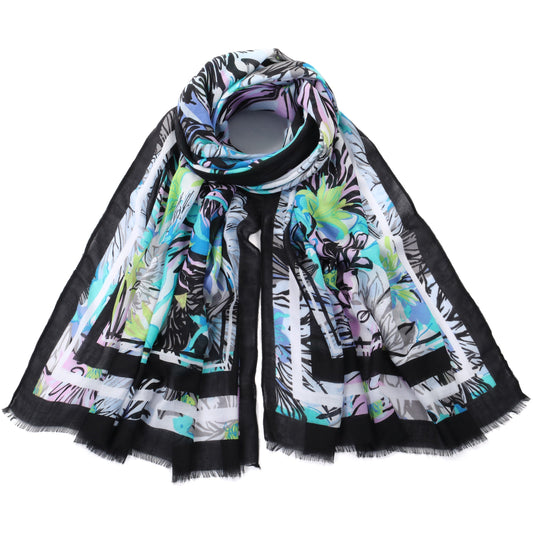 Black & Blue Floral Print Scarf