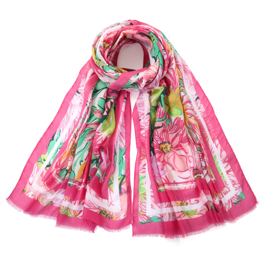 Pink & White Floral Print Scarf