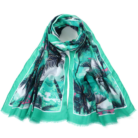 Green  Tropical Leaf Print Scarf
