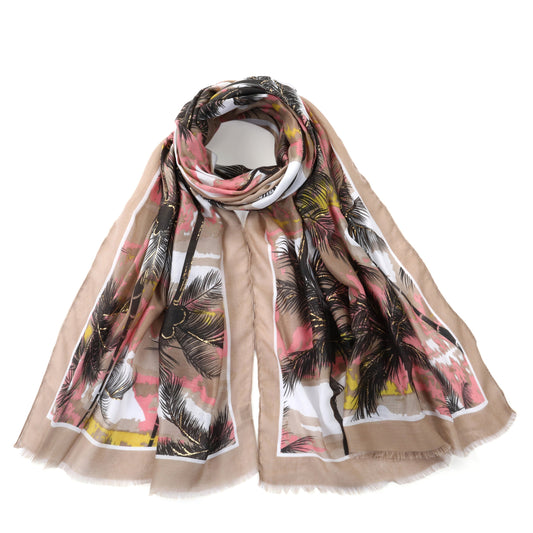 Brown & Pink Tropical Print Scarf