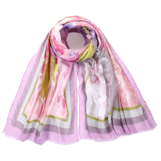 Purple Patterned Border Scarf