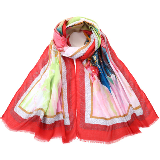 Red Patterned Border Scarf