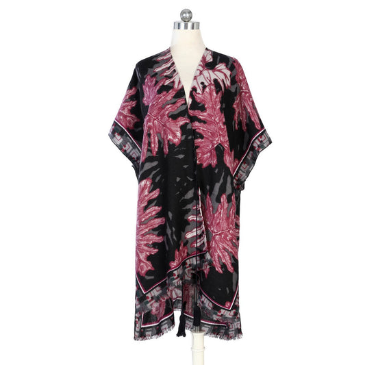 Pink Leaves Print Soft Touch Kimono