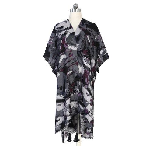 Abstract Black Patterned Soft Feel Kimono