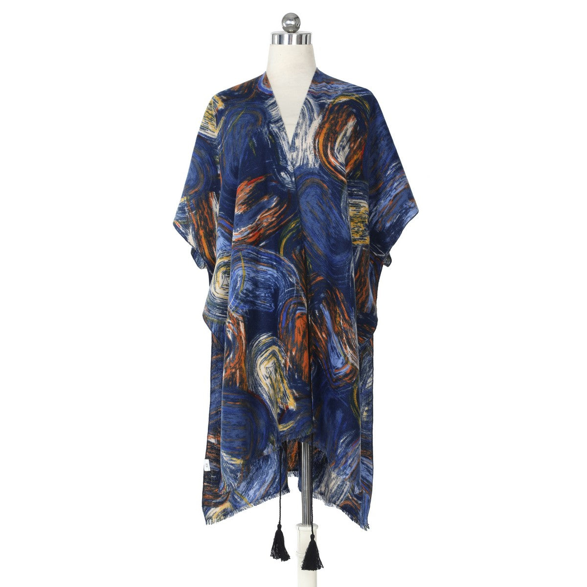 Blue Multicolour Swirl Pattern Soft Touch Kimono