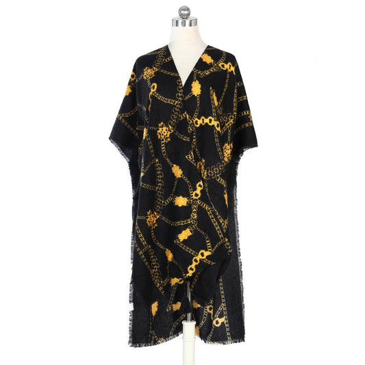 Black and Yellow Printed Soft Touch Kimono