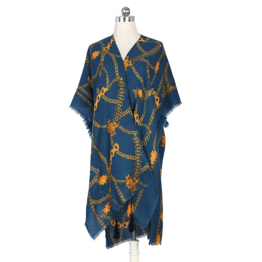 Blue and Yellow Printed Soft Touch Kimono