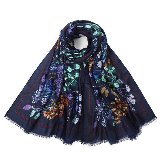 Botanical Floral Print Scarf - Blue