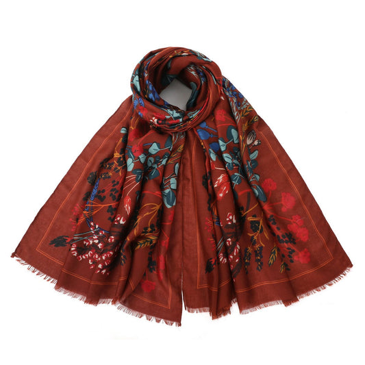 Botanical Floral Print Scarf - Orange