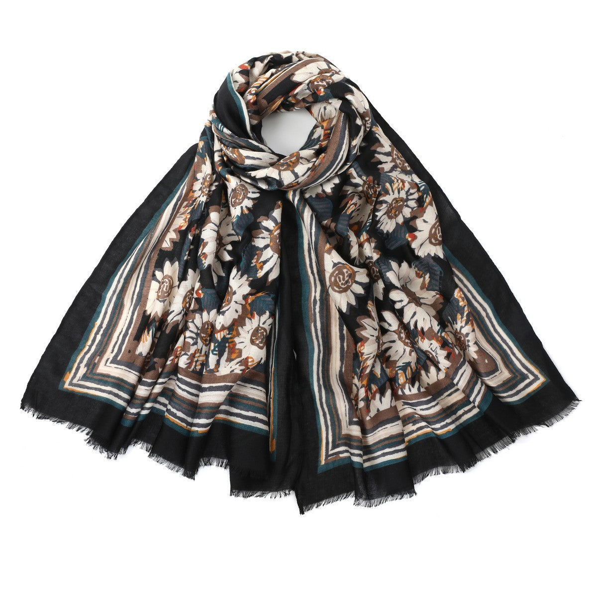Sunflower Design Scarf - Black