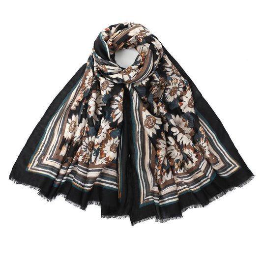 Sunflower Design Scarf - Black