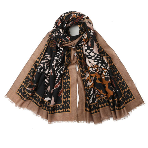 Mixed Print Fashion Scarf - Khaki