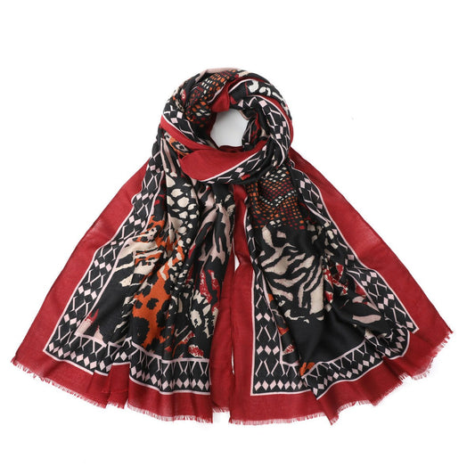 Mixed Print Fashion Scarf - Red