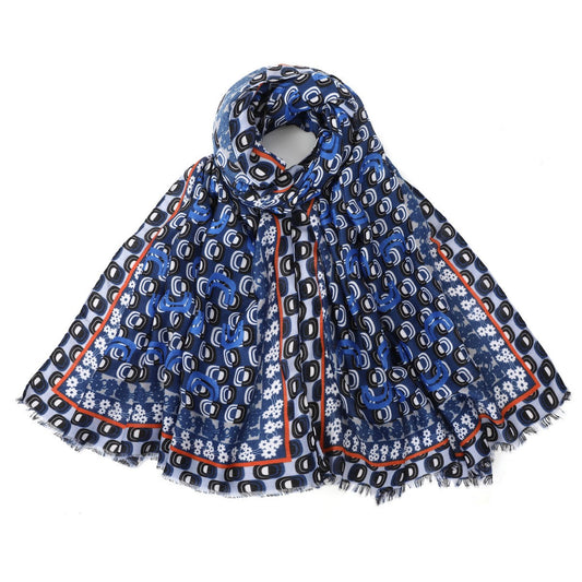 Blue Ogee Style Mixed Cotton Scarf