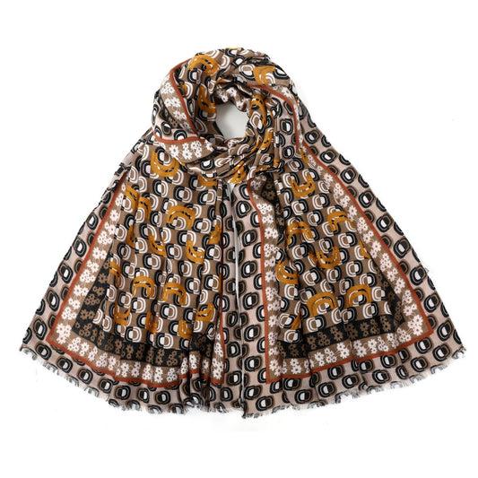 Khaki Ogee Style Pattern Mixed Cotton Scarf