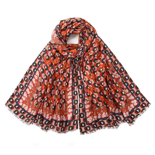 Orange Ogee Style Mixed Cotton Scarf