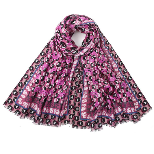 Red Ogee Style Pattern Mixed Cotton Scarf