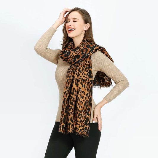 Animal Print Mixed Cotton Scarf