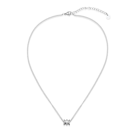 Silver Chain Necklace with Barrel Pendant and Diamantes