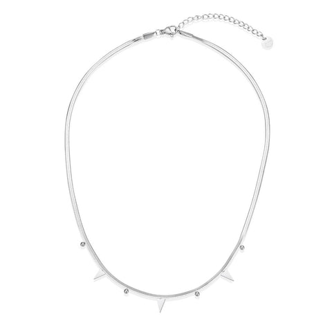 Silver Stainless Steel Necklace with Triangle and Bead Details