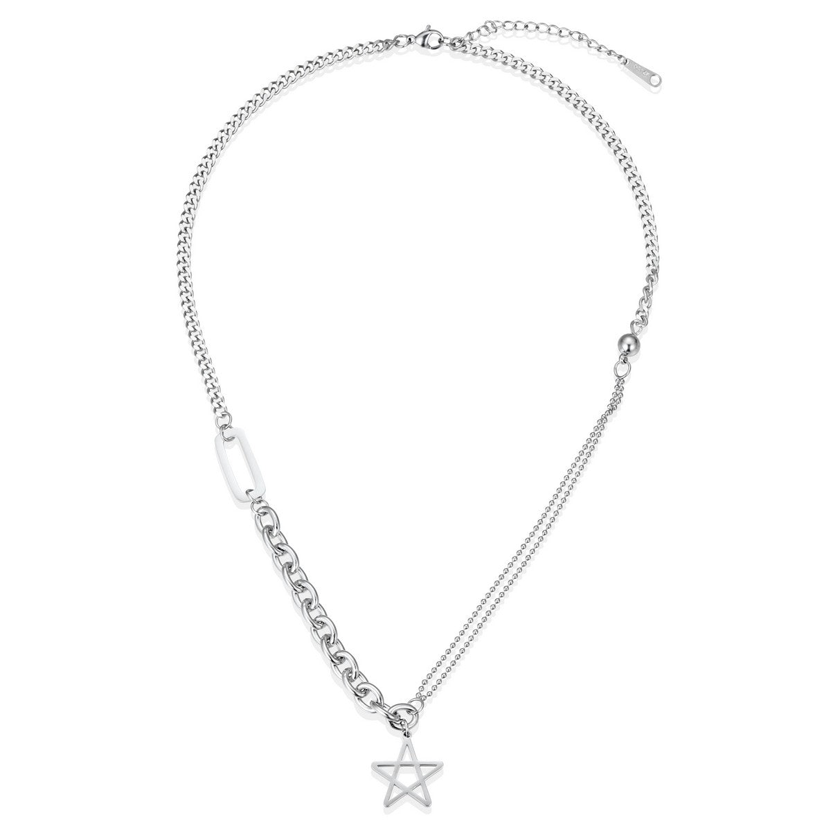 Silver Multi-chain Necklace with Star Accent