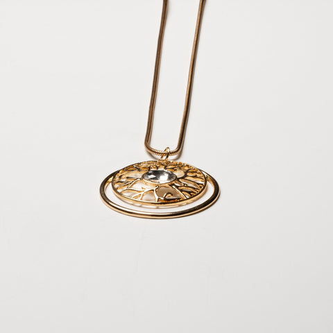 Filigree Circle Pendant Long Necklace