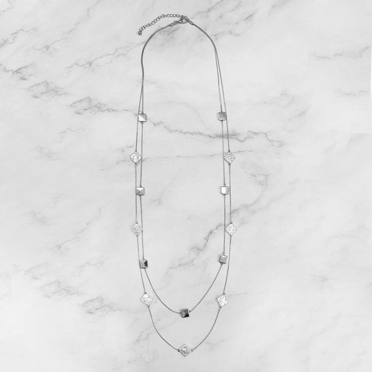 Tiny Trinangle And Cubes In A Chain Necklace