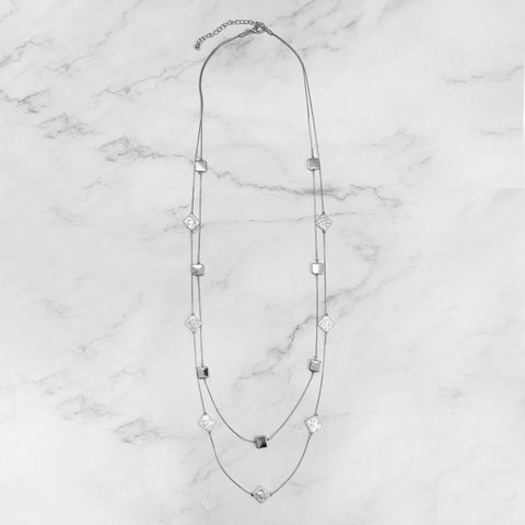 Tiny Trinangle And Cubes In A Chain Necklace