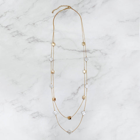 Tiny Trinangle And Cubes In A Chain Necklace