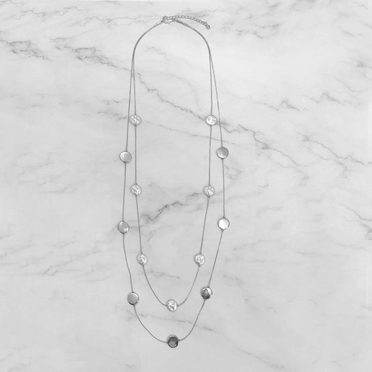 Tiny Steel Disk Long Chain Neckalce