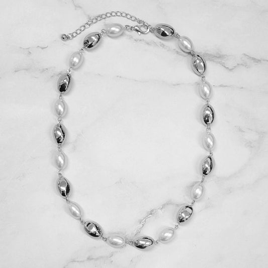 Pearl With Steel Short Necklace