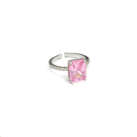 Cushion Cut Pink Silvery Ring
