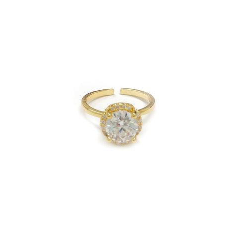 Adjustable Round Cut Gem Stone Golden Ring