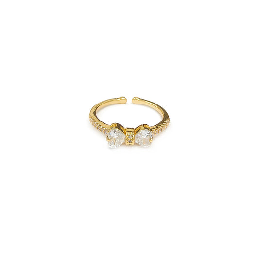 Adjustable Diamante Bow Golden Ring