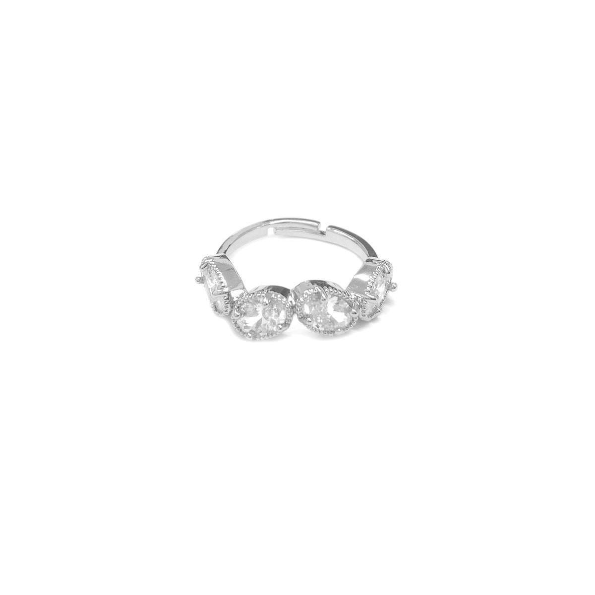 Adjustable Oval Diamante Set Silvery Ring
