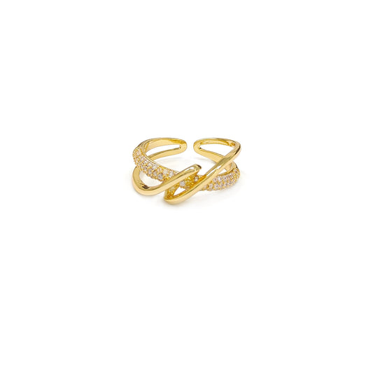 Adjustable Swirl Diamante Golden Ring