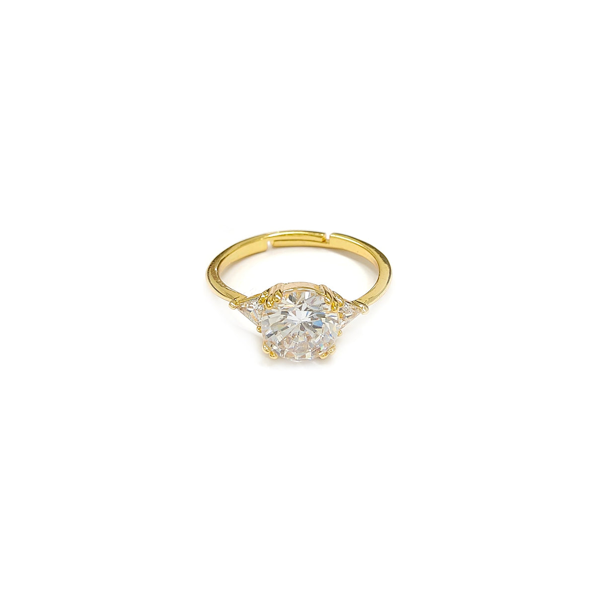 Adjustable Simply Round Cut Gemstone Golden Ring