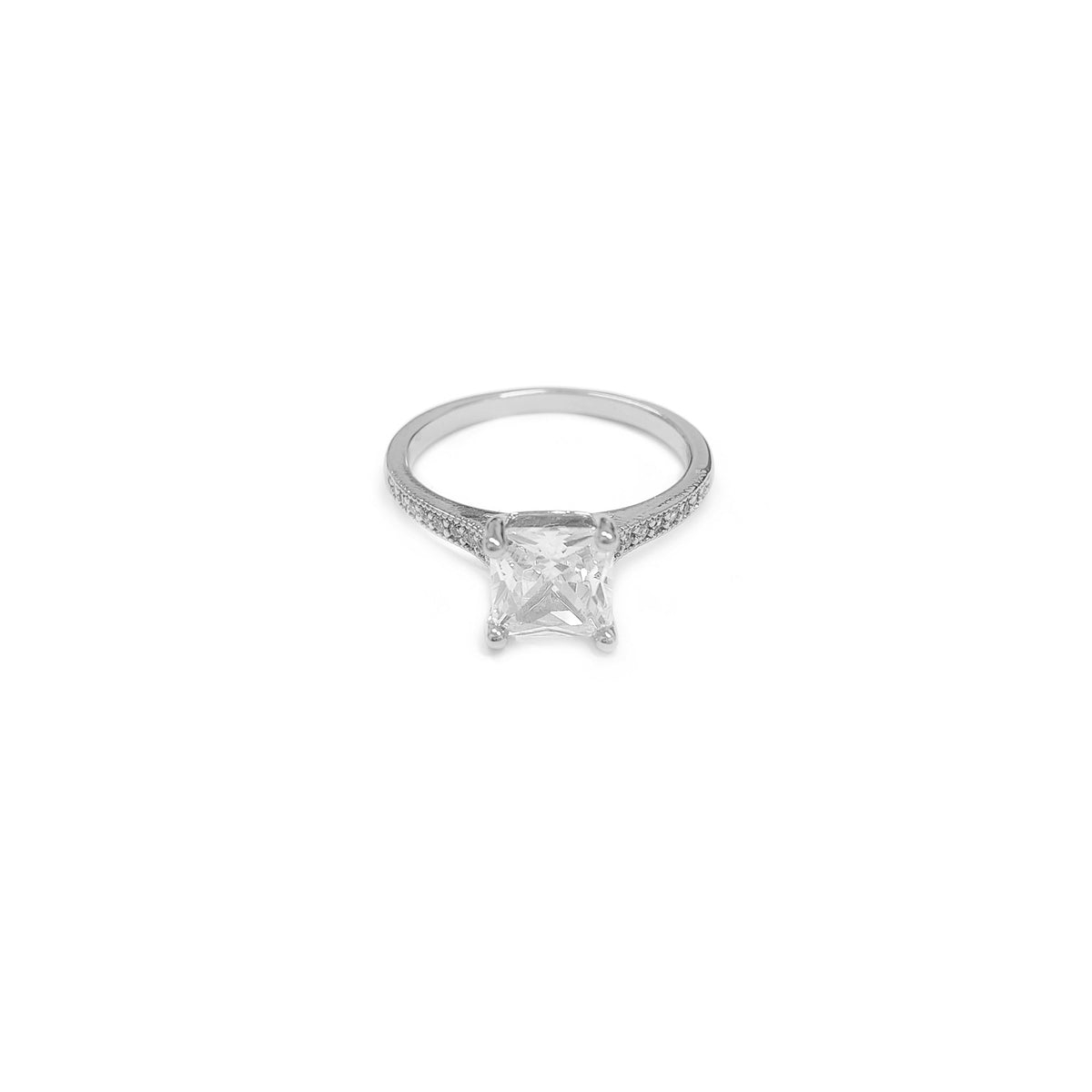 Adjustable Princess Cut Gemstone Silvery Ring
