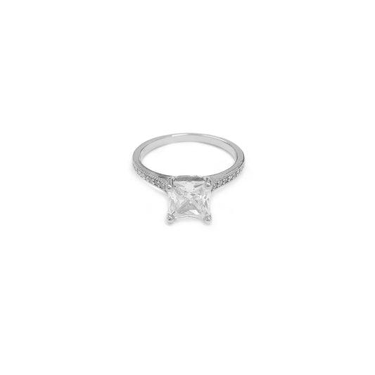 Adjustable Princess Cut Gemstone Silvery Ring