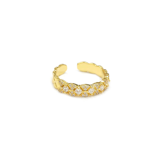 Adjustable Square Diamante Band Golden Ring