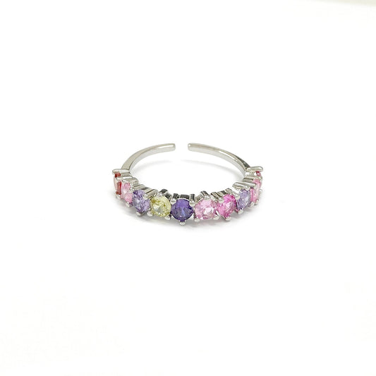 Adjustable Colourful Gemstones Silvery Ring