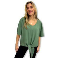 Sage Green Front-Tie Relaxed Tee