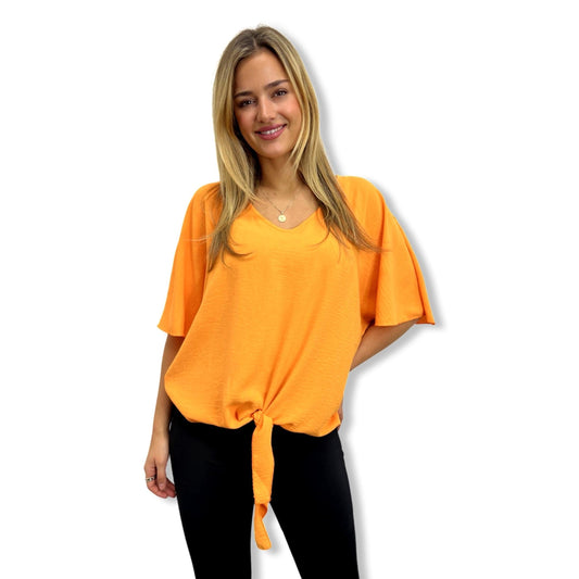 Tangerine Flowy Knot-Front Tee