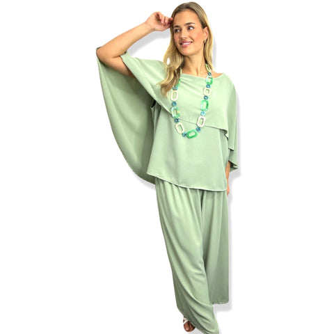 Cape Butterfly Top & Wide Leg Pants Co-ord Set Plus Size