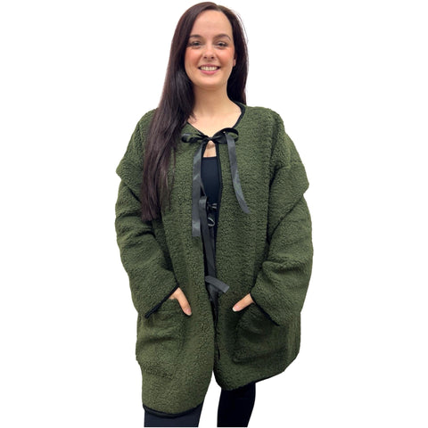 Ribbon Tie Open Sherpa Coat (Various Colors)