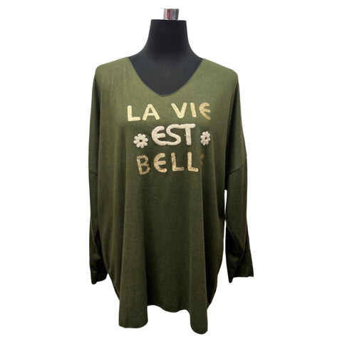 "La Vie Est Belle" V-Neck Pullover Sweater (Various Colors)